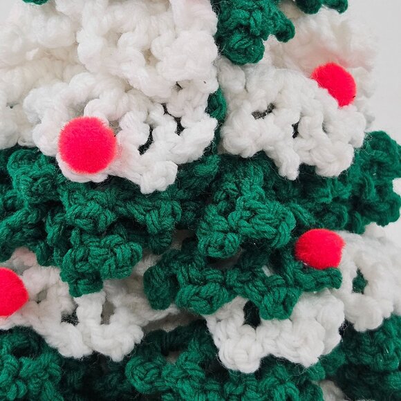 Vintage Crochet Christmas Tree Gree White Yarn Hand Crafted Tree Topper Decor - Picture 5 of 10